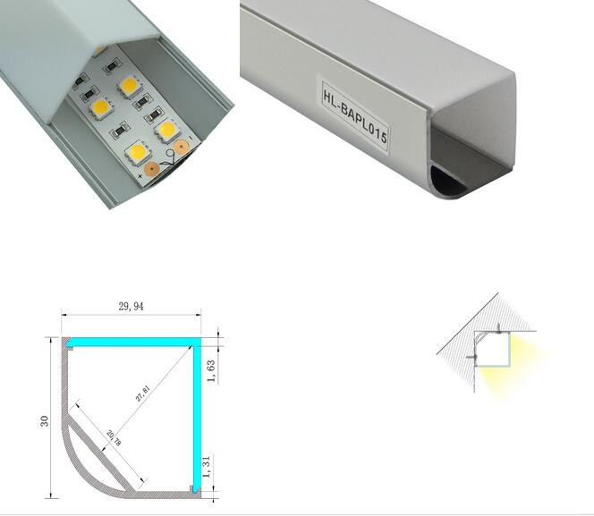Corner LED aluminum extrusion profile 1/2/3 meter length U type Corner aluminum led profile made from shenzhen