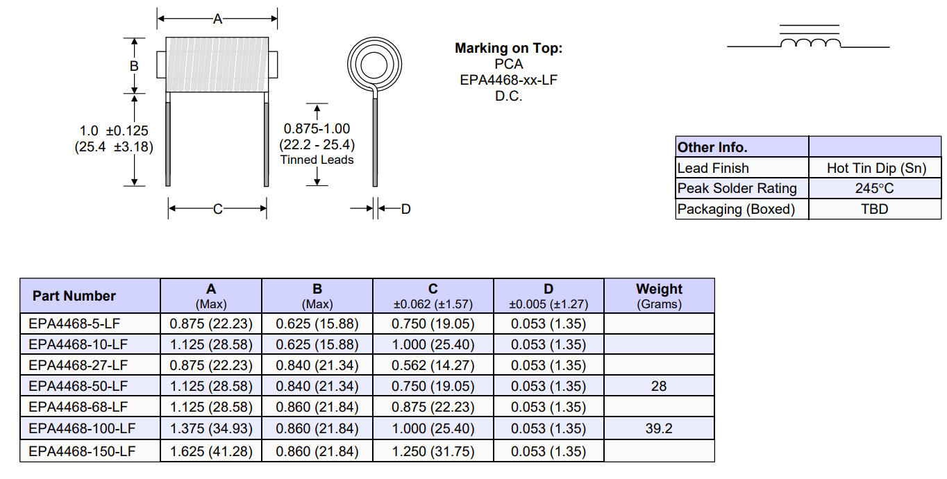 Power Inductors EPA4468-10-LF / EPA4468-100-LF / EPA4468-150-LF / EPA4468-27-LF / EPA4468-5-LF