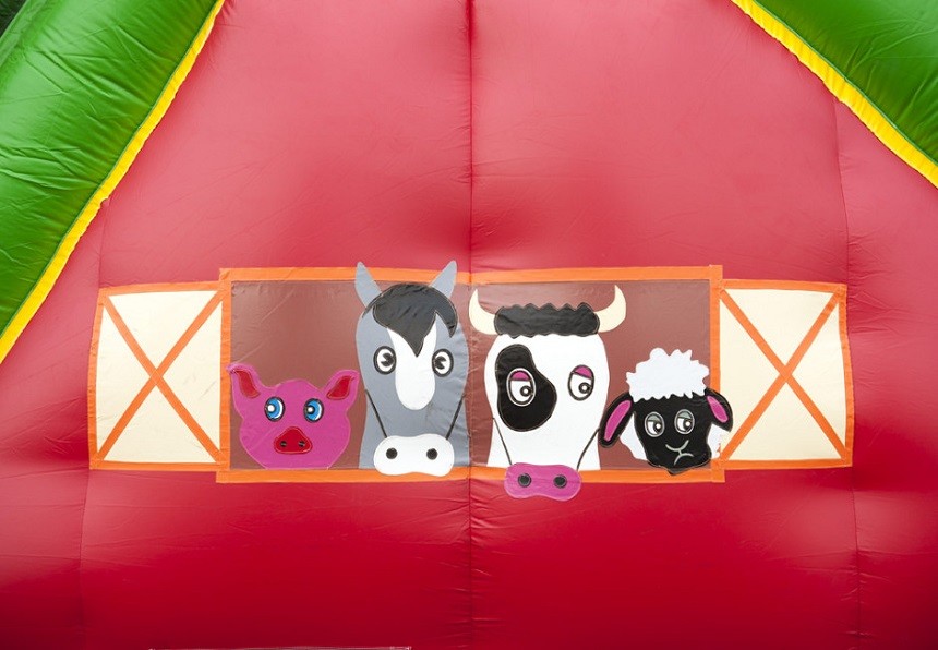 Cowboy Inflatable Obstacle Course Red Farm Bouncy Obstacle Course