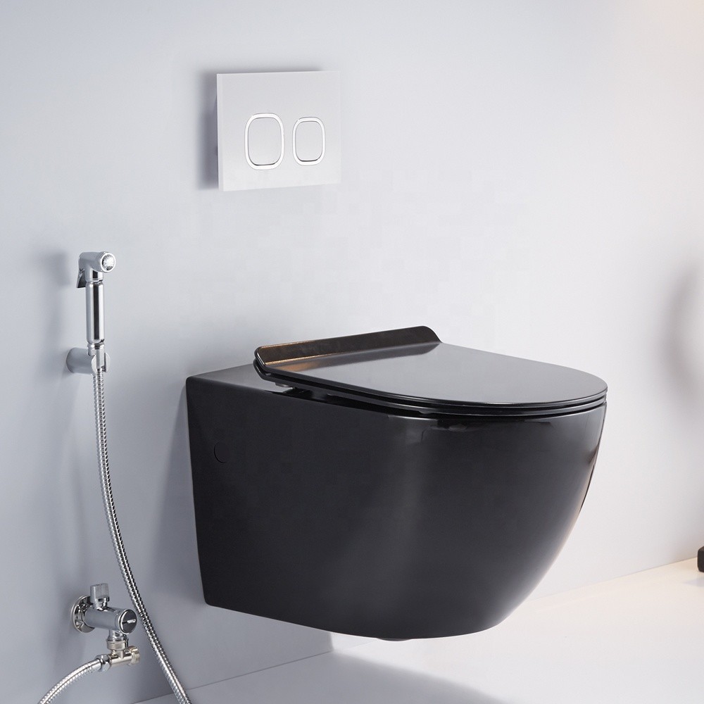 Commercial Tankless Wall Hung Toilet Ada 450mm 500mm Black Silent Seat Cover