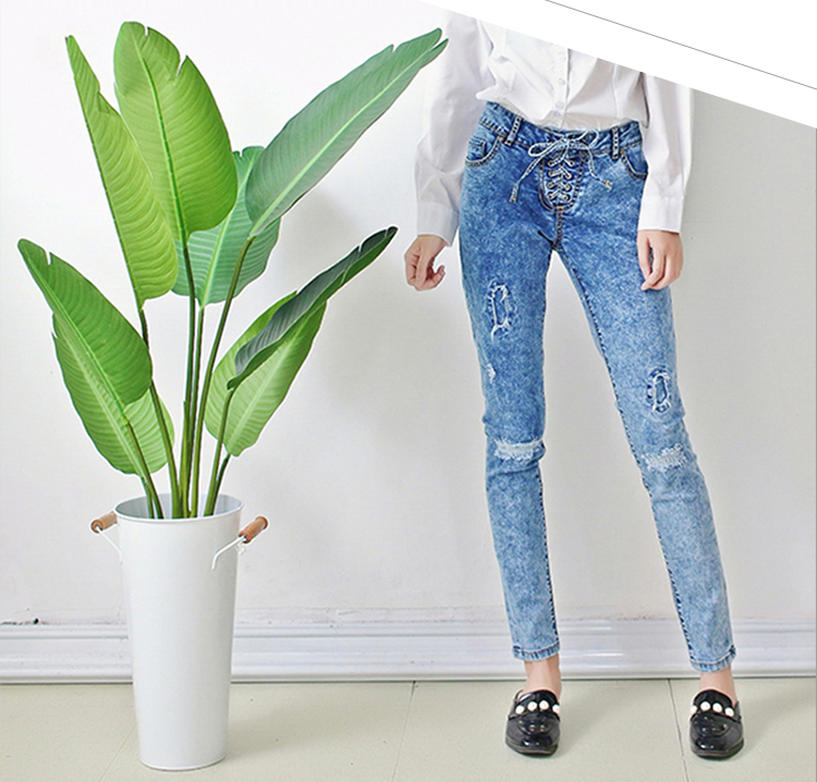 Size10-12-14-16-18 damaged patch women woven denim slim jeans