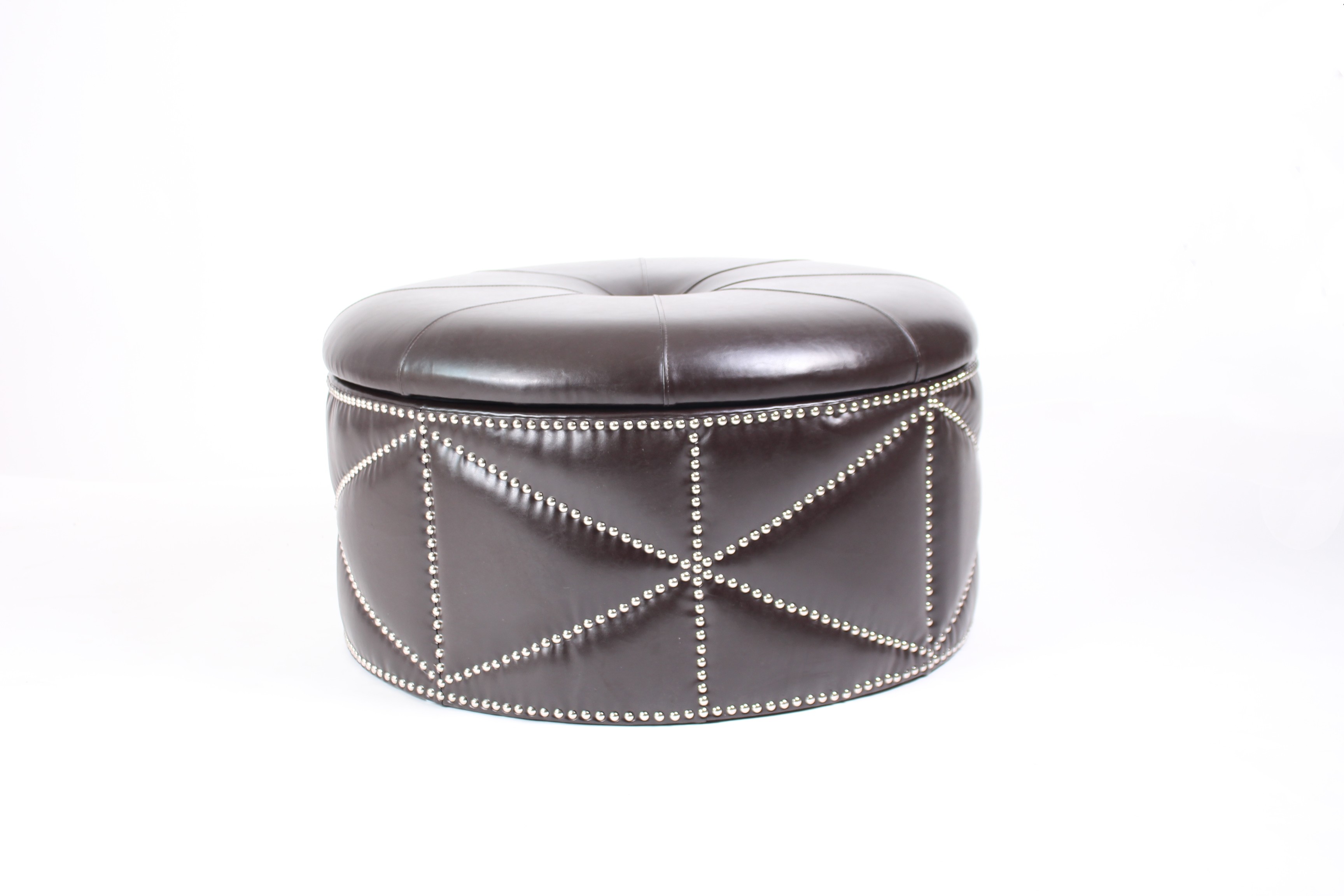 leather round household wood shoe box storage ottoman stool with crystal
