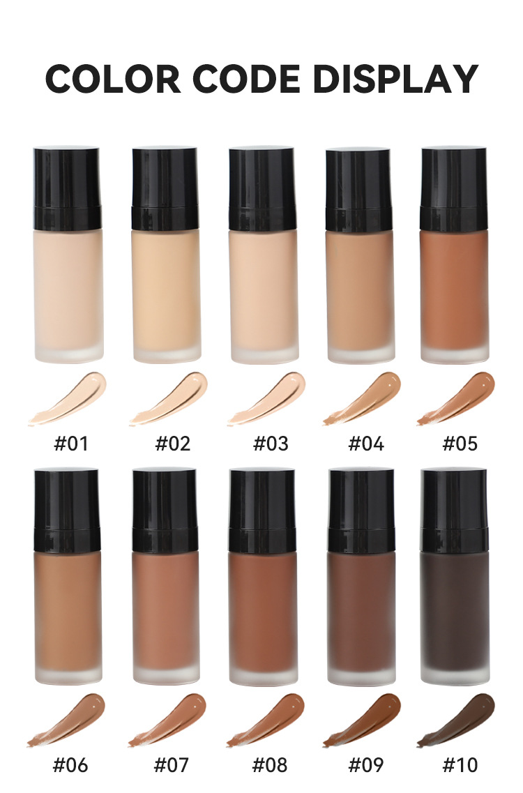 Private Label 10 Colors Creamy Full Coverage Waterproof Vegan Long Lasting Moisturizing Liquid Foundation for Dark Skin