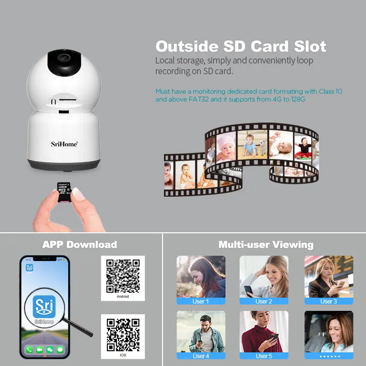5MP 1920P Mic & Speaker PTZ Full-Color Night Vision Wi-Fi SD Card Security CCTV Camera Baby Alarm