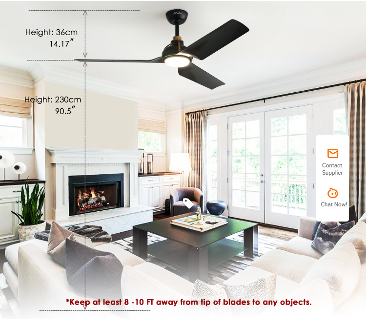 ETL Certificate 1stshine LED Ceiling Fan in Black Color with Remote Metal ABS Material
