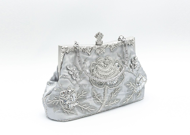 Vintage Floral Beaded Sequin Rhinestone Embroidery Clutch Evening Handbag for Women