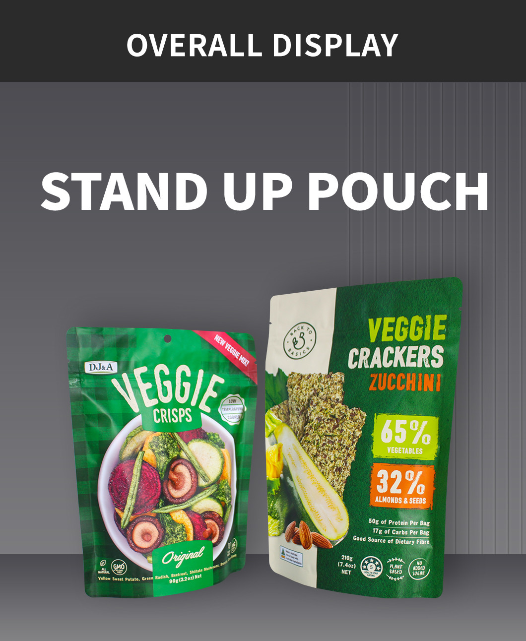 Mixed Dried Vegetable Chips 8 Oz Stand Up Pouch Packaging With Zipper Resealable