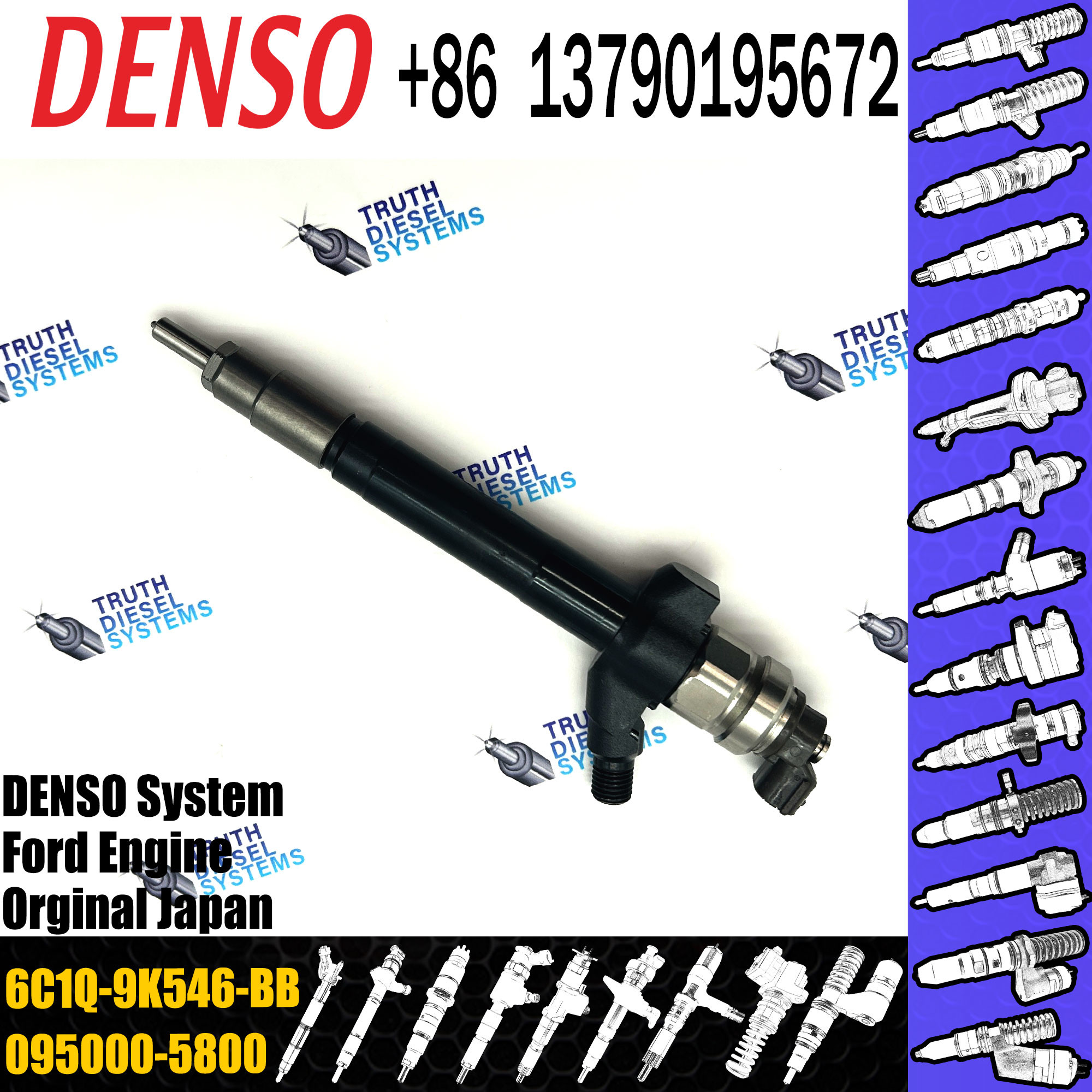 Diesel Inyector Common Rail Fuel Injector 0950005801 6C1Q-9K546-AC 095000-5800 095000-5801 for FORD Transit