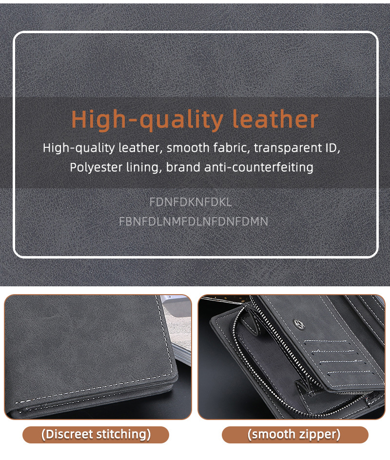 Men's Medium Size RFID Blocking Leather Wallet with Zipper and Credit Card Holder