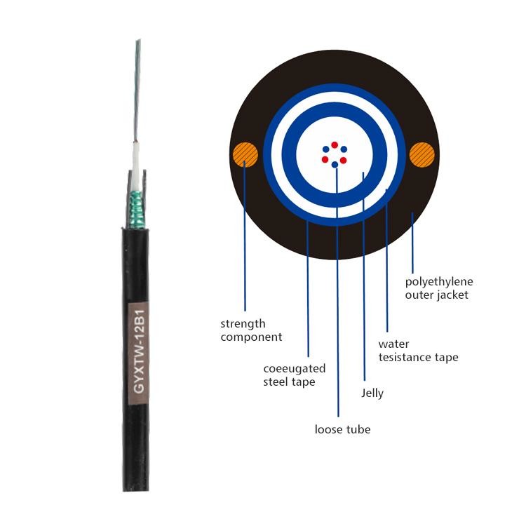 GYXTW 12 Core Outdoor Light Armored Fiber Optic Cable Telecom SM 8.0mm