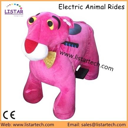 Plush Coin Operated Animal Ride Pink Panther, Stuffed Animal Riding Car in