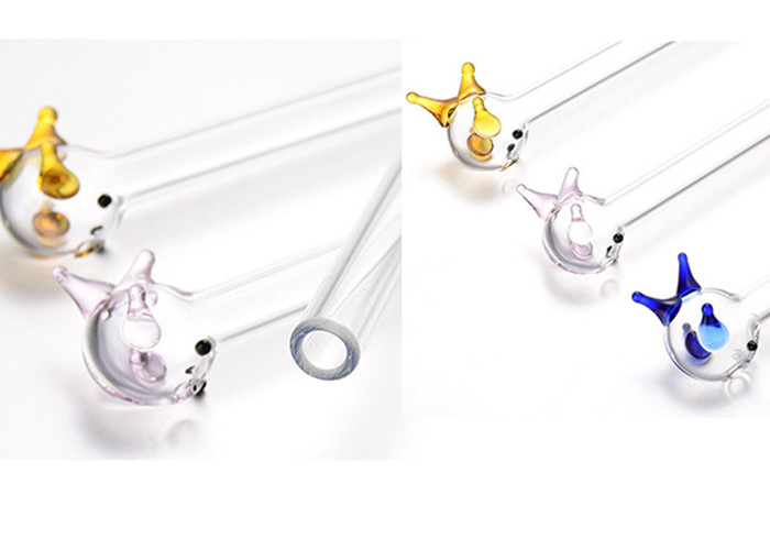 High Borosilicate Glass Spoon Straws Special Fish Design OEM Service