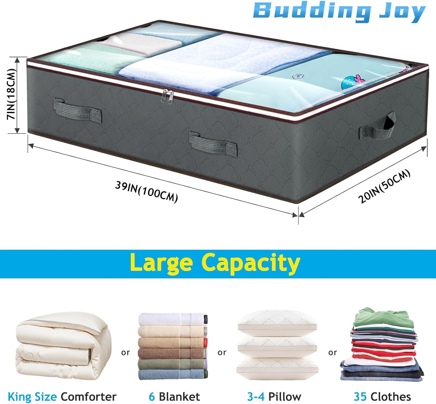 Budding Joy 90L Under Bed Storage Containers, Closet Organizers and Storage Bins, Foldable Underbed Storage Bags for