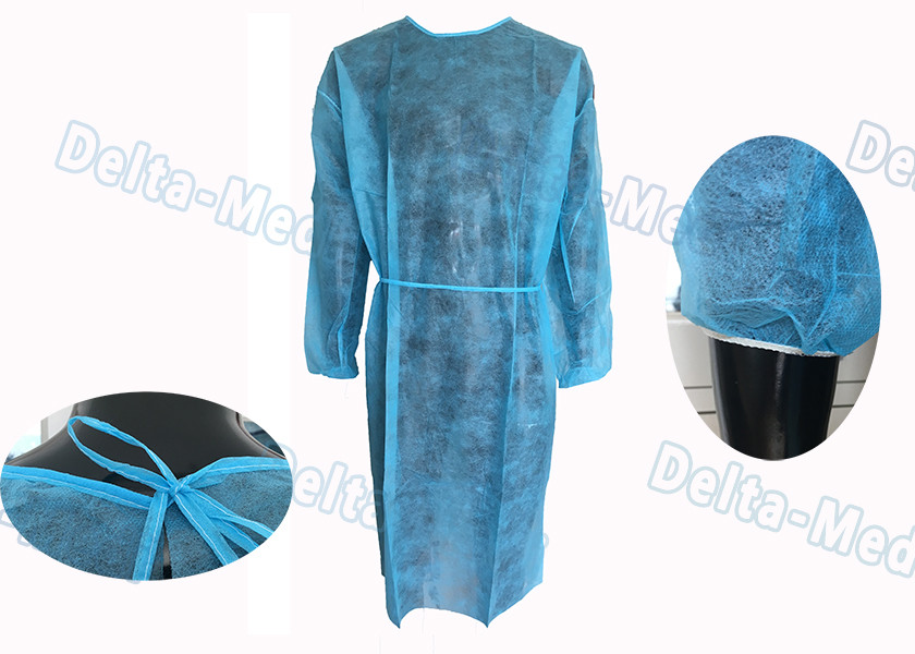 Blue PP Long Sleeve Hospital Disposable Isolation Gowns Anti Dust For Lab / Industry