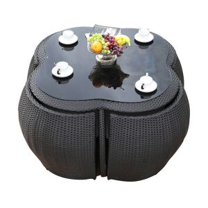 Combination Rattan Wicker Coffee Table Sets Living Room Space Saving