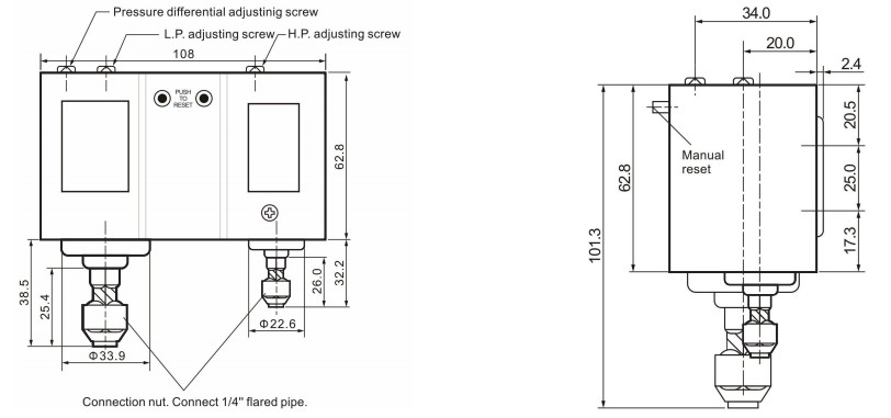 SPDT Dual Pressure Switch For Controlling Air Or Liquid