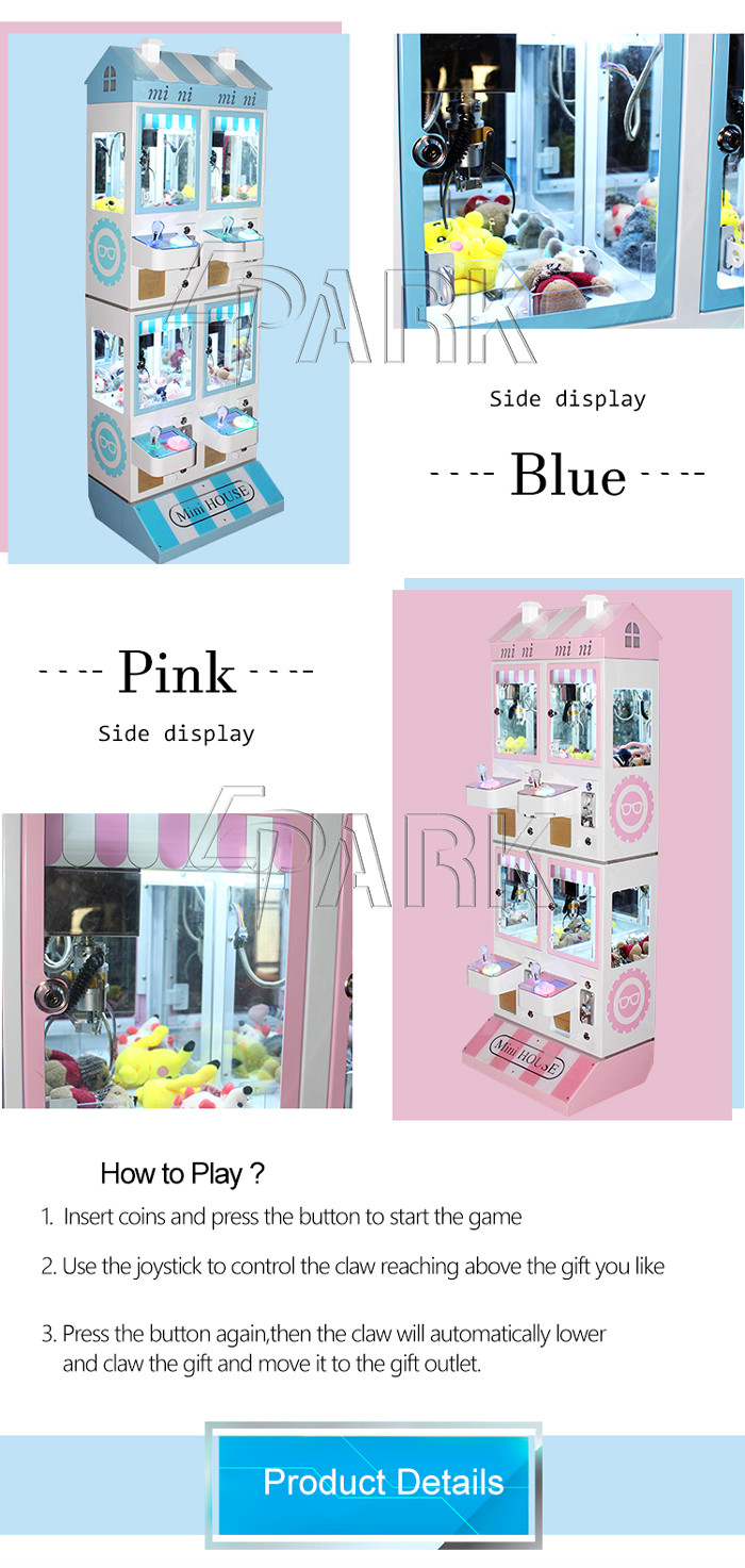 Four people mini crane machine cheap price coin pusher doll crane machine free play