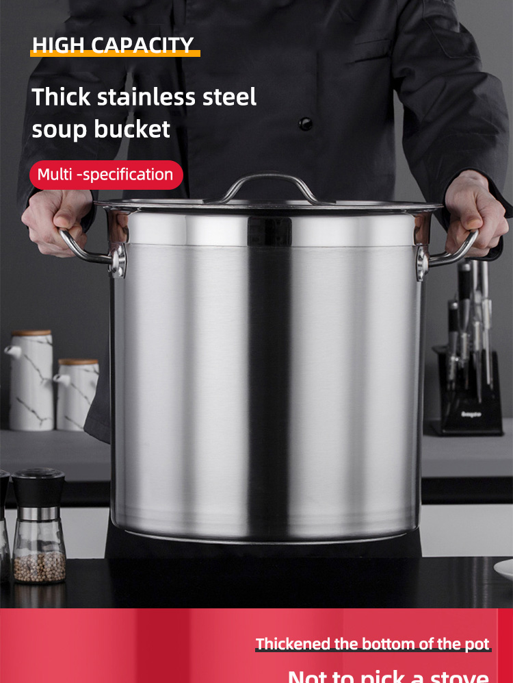 Factory Direct Sale Kitchen Cooking Pots Cookware 304 Stainless Steel Soup Bucket Metal Large Capacity Stock Bucket