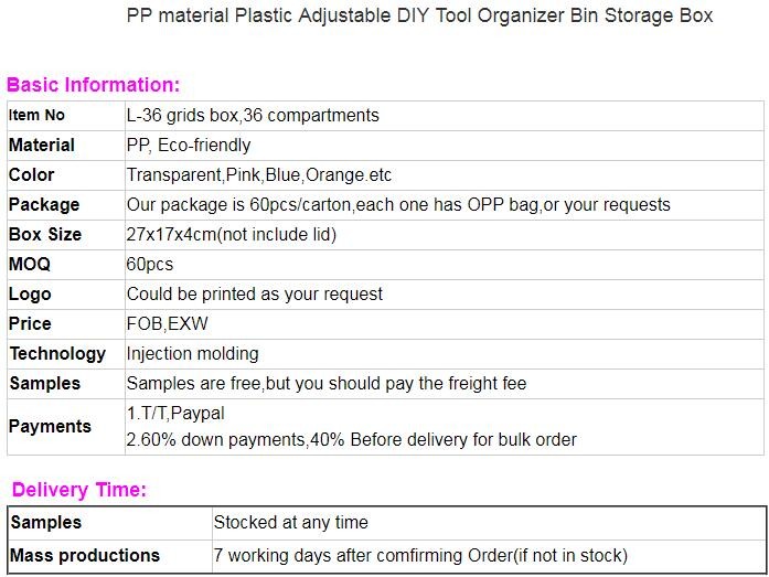 Parts Stocker Organizer PP Plastic Storage Box, pp EVA plastic adjustable plastic storage box, PLASTIC MESS ARTICLE TABL