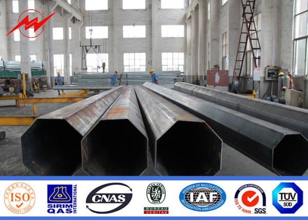Round 4mm Steel Plate Thickness Galvanized Steel Pole 15m Height Straight Two
