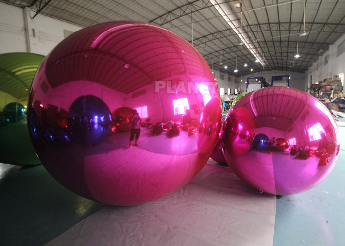 Rosed Red PVC Floating Inflatable Reflective Mirror Ball Christmas Inflatable Sphere Mirror Balloon