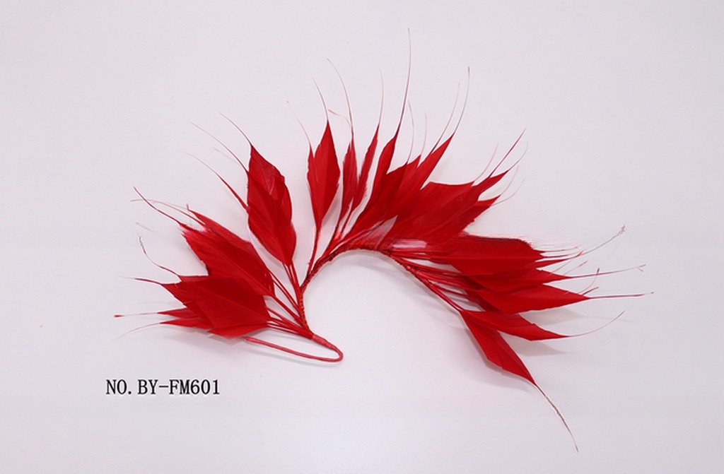 Party Decoration Stripped Goose Feather Flower Mount with Wire Accessory in Bright Colors