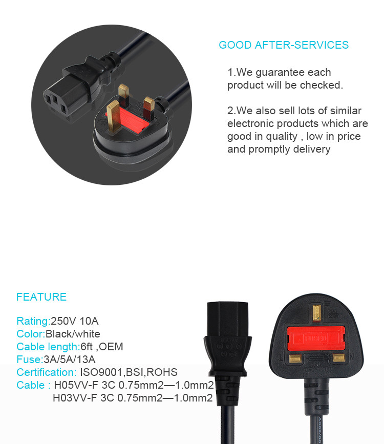 1.5m 3 Pin 2 Ac Power Cord Cable For Kettle Pc Computer BS 1363