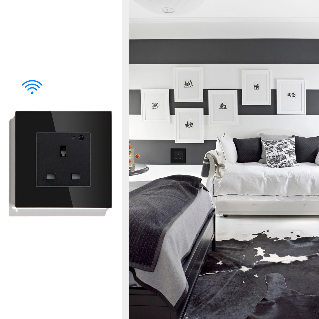 Tuya 2021 13A Outlet Universal Smart Wifi Socket Plug Glass Panel Wall Socket Uk