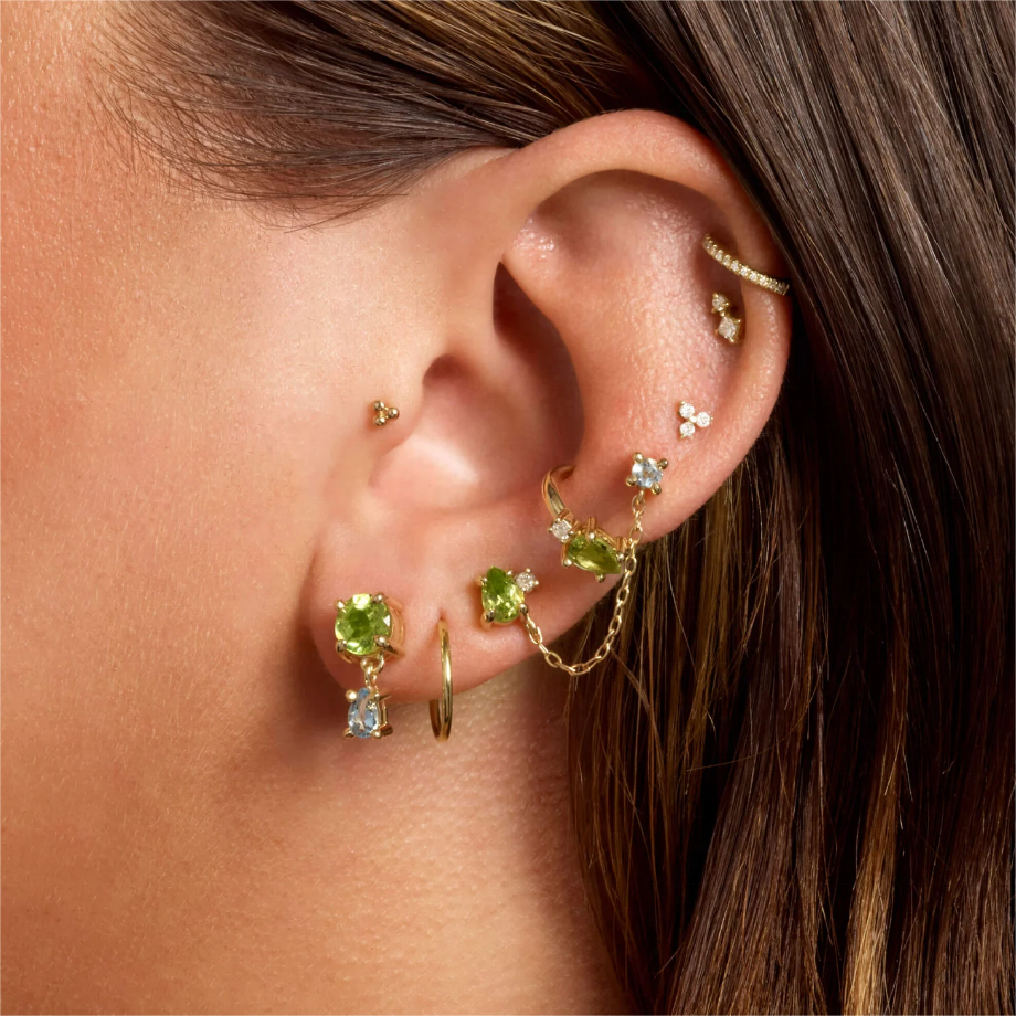 18K Gold Plated 925 Sterling Silver TRENDY Design Pear Cut Peridot CZ Cuff Earrings