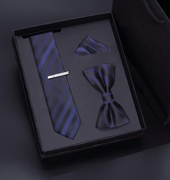 Custom Fashion High Quality Mens Red Necktie Tie Gift Set Hanky With Bowtie Clip