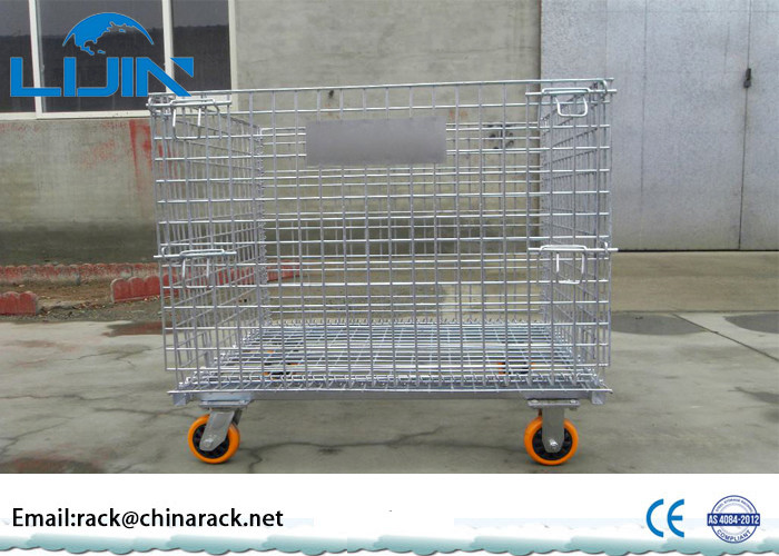 Foldable security Wire Mesh Cages for warehouse storage 3 ~ 4 levels stacking