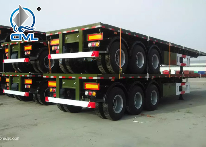 3 Axle Flatbed Semi Trailer With 28T Single Speed Leg And Guangdong Fuwa Brand Axles Demission Is 12400X2450X1280mm
