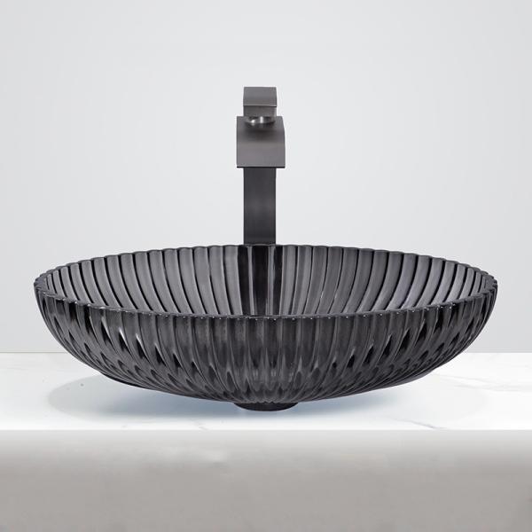 Transparent Black Glass Vessel Basins With Pop Up Drain 1.77 Inch Size Bathroom