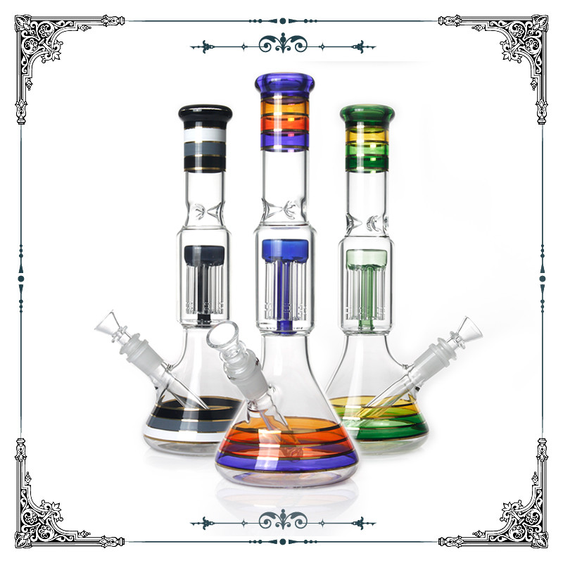 Six Arms Tree Perc Bongs Color Glass Smoking Water Pipe Beaker Bong Hookah Pipes