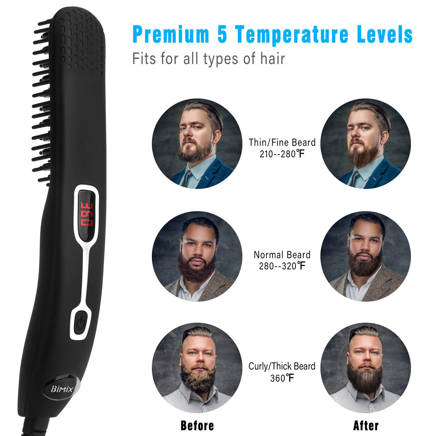Portable Fixed Cord Anti Scald Beard Straightener Brush