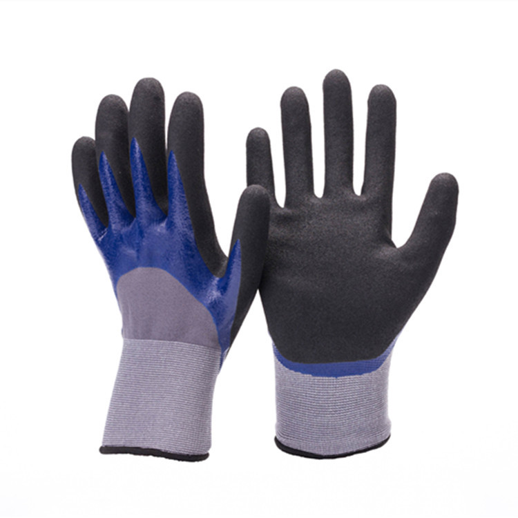 ZM 13 Gauge Flexible Fish Mitts Smooth Nitrile Fully Coated And Sandy Nitrile Plam Coated Water Proof Double Dipped Glov