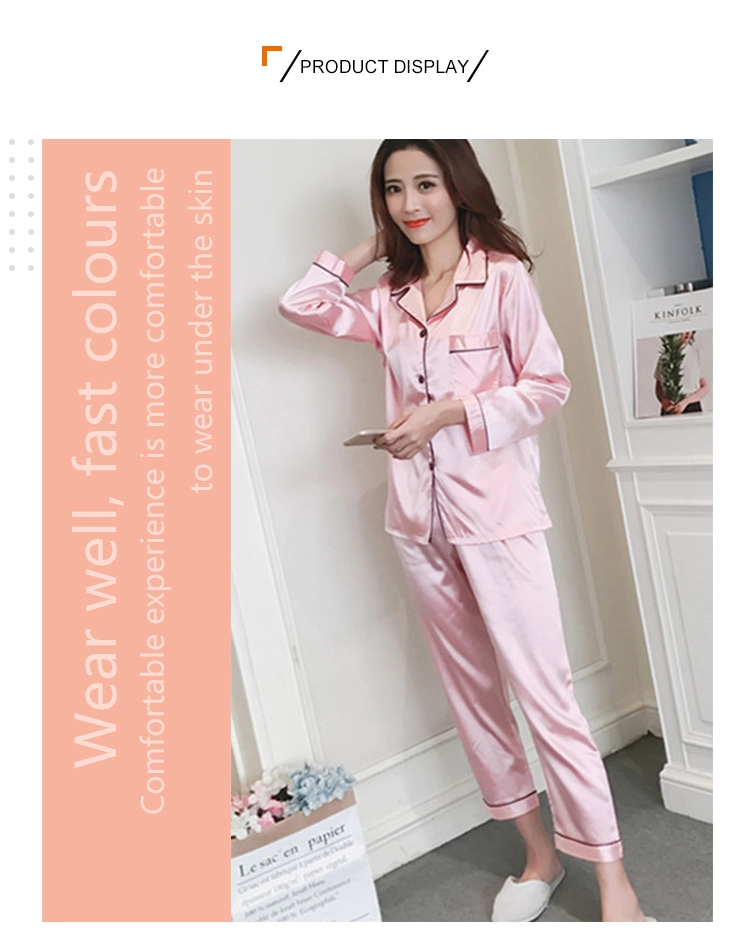 Ladies Plus Size Sleepwear Two Piece Nightwear Pajama Button Closure Long Sleeve Silk Women Pyjama Set For Home Wear