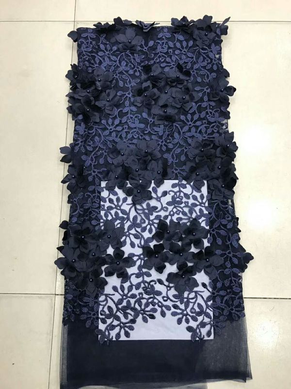 Polyester 3D Flower Cording Embroidered Lace Beaded Mesh Fabric For Textile