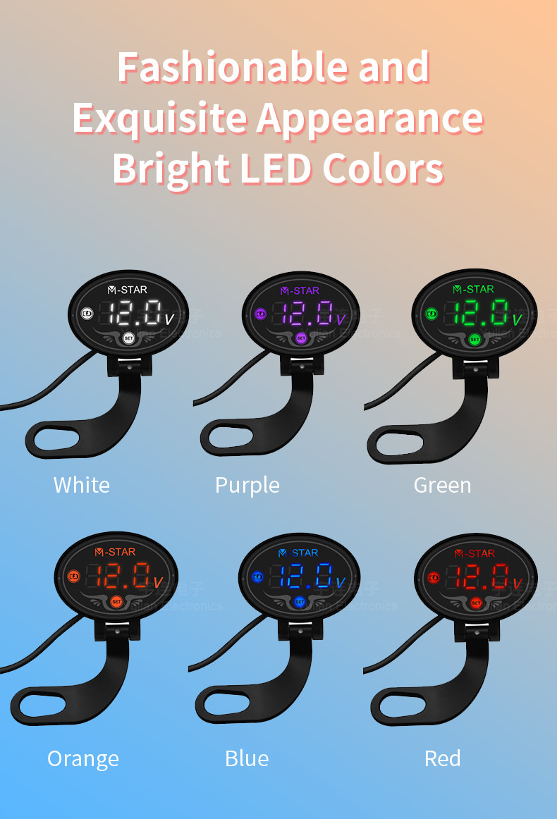 Waterproof 9V-24V LED Motorcycle Volt Meter Multifunction Yulian