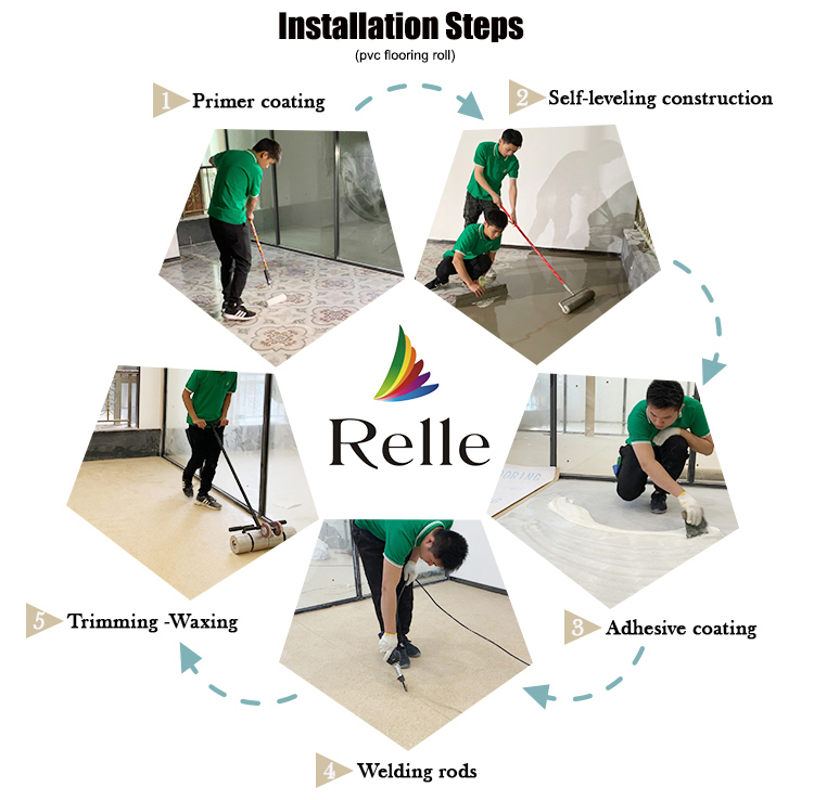 Indoor Luxury Vinyl Roll Flooring Grey PVC Glue Down Vinyl Floor Covering