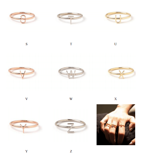 Personalized Initial 14K Gold Mini Letter Stacked 925 Sterling Silver Rings for Women