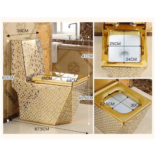 Modern Ceramic Toilet WC Set with Gold Finish Dual Flush Siphon Flush Luxury Bathroom