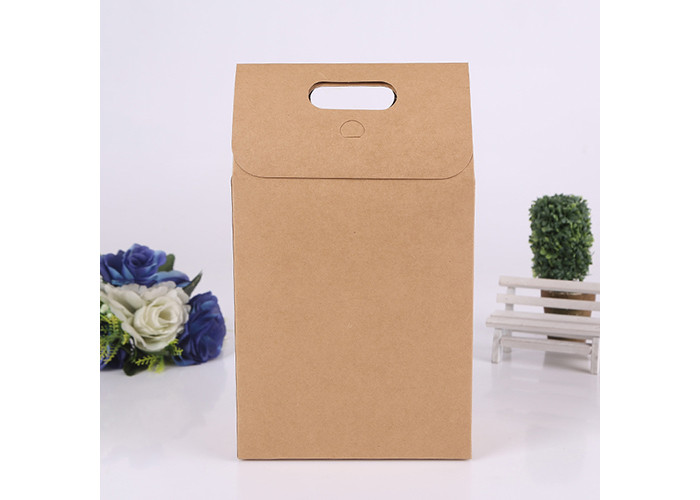 Folding Hard Brown Kraft Paper Gift Bags With Handles For Taking Away