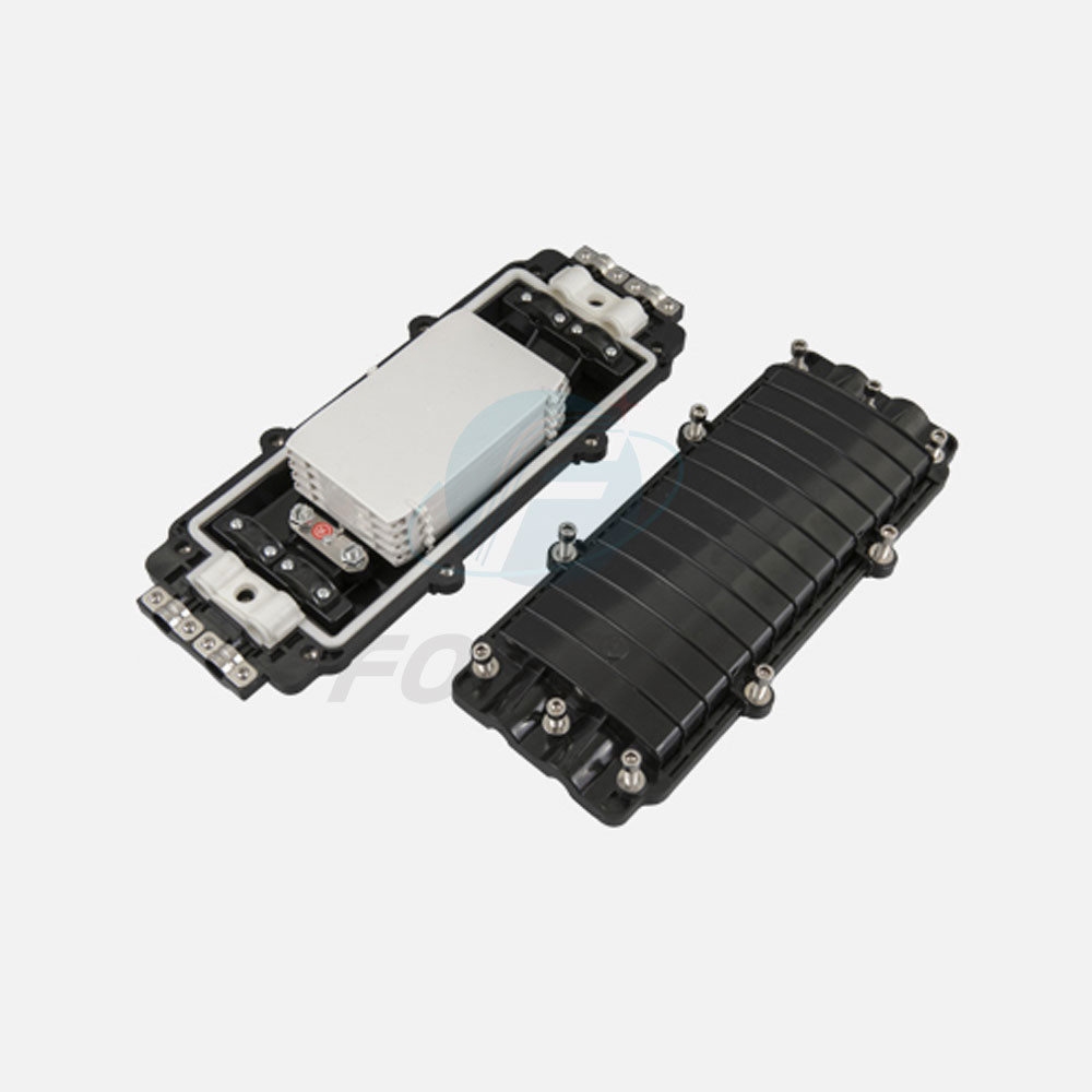 Hot selling FTTH 12/24/36/48Cores Horizontal 2 Inlet 2 Outlet Ports Fiber Optic Splice Closure