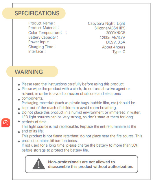 USB Rechargeable Dimming Capybara Night Lighting Silicone Night Lights Children's Bedroom Bedside Table Lamp