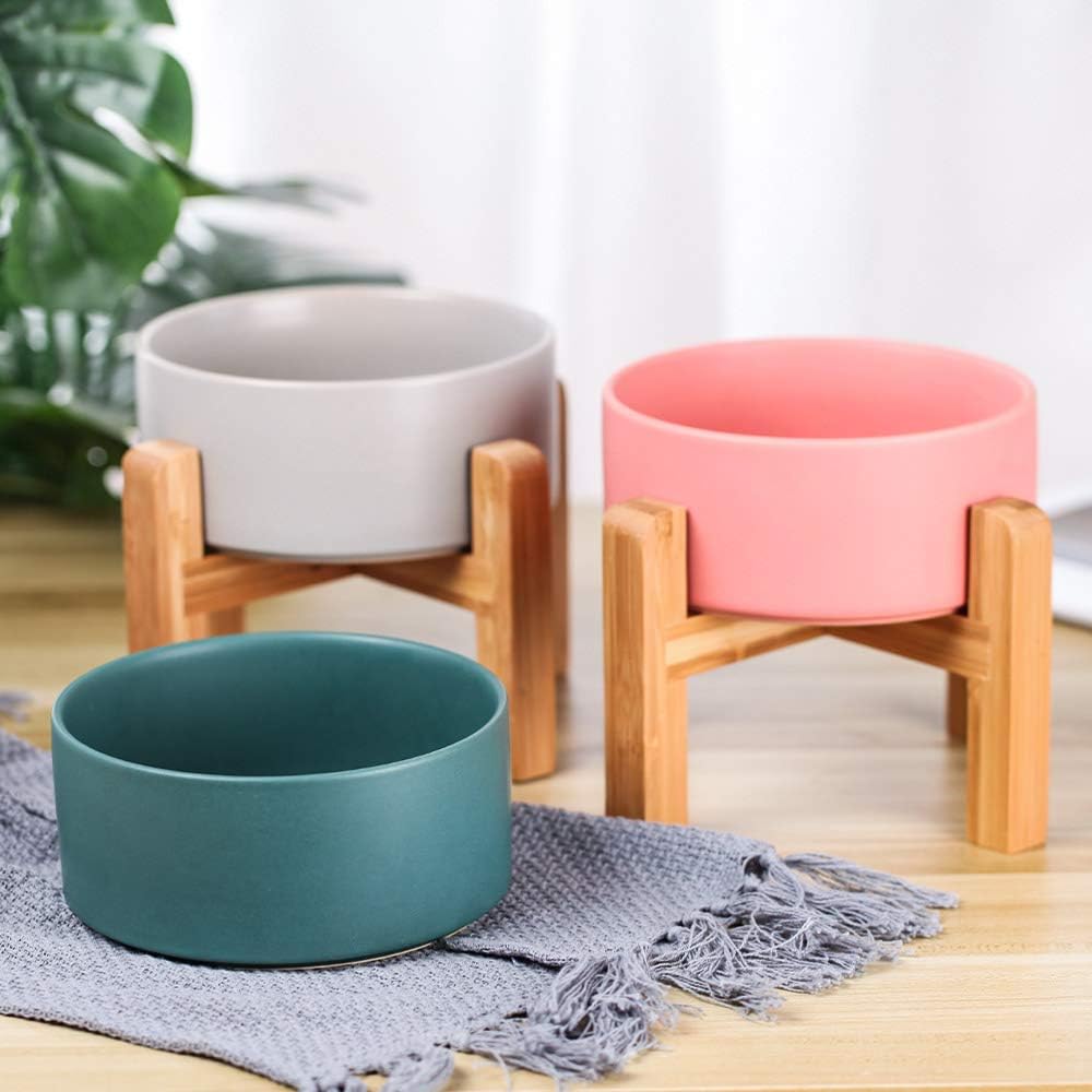 Wood Stand No Spill Pet Food Water Feeder Cats Small Dogs