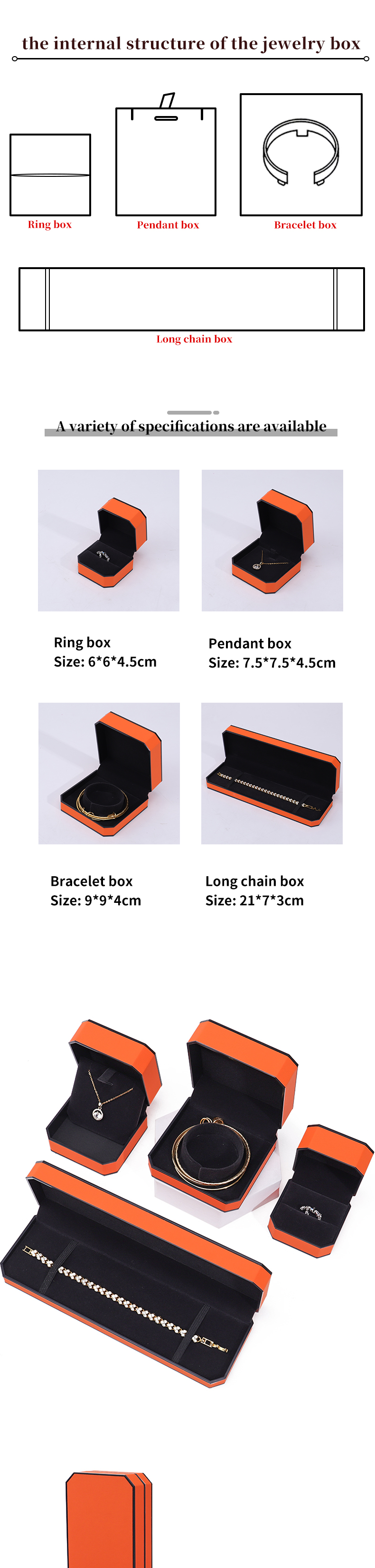 Octagonal Orange Black Border PU Leather Jewelry Box Set for Luxury Packaging