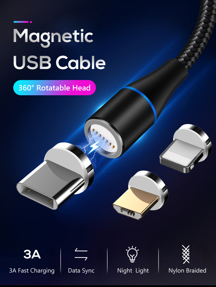 7PIN Cable 27g 360 Rotate Magnetic 3 In 1 Charging Cable