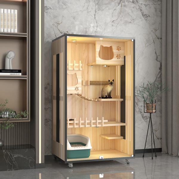 Multi Function Wood Pet Furniture Multilayer Wooden Cat Villa With Climbing