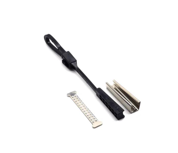 FTTH Nylon and Metal Flat Optical Plastic Fiber Optic Drop Cable Black Fiber Tension Clamp